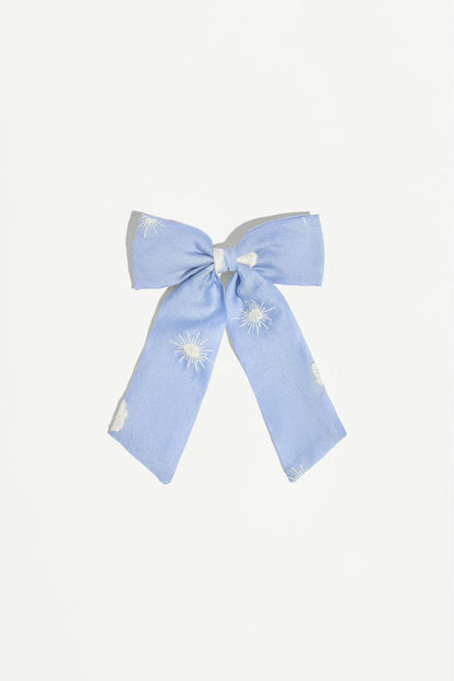 Large Swiss embroidery bow - PALE BLUE / M