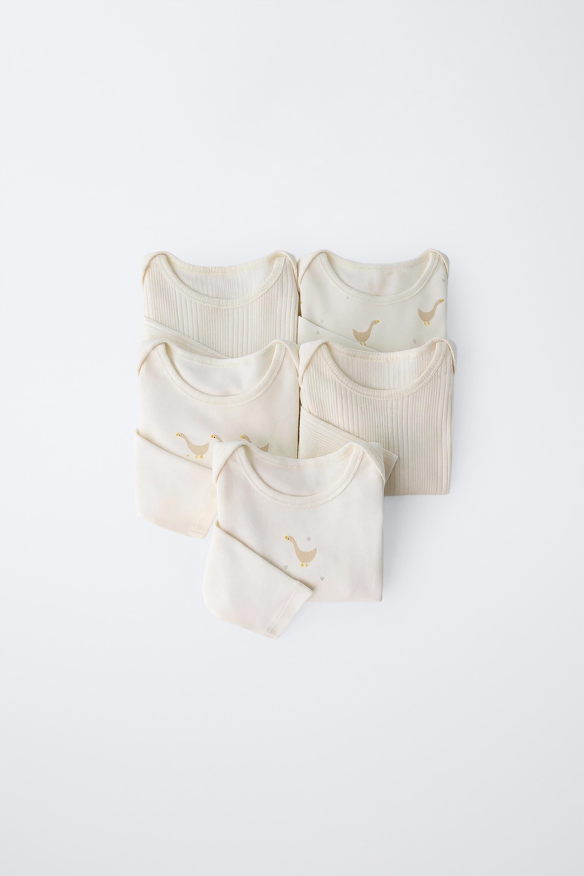 5-PACK OF GOOSE PRINT BODYSUITS - Ecru / 12-18 months (86 cm)