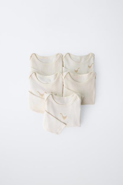 5-PACK OF GOOSE PRINT BODYSUITS - Ecru / 12-18 months (86 cm)