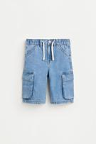 Wide-leg denim cargo Bermuda shorts