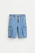 Wide-leg denim cargo Bermuda shorts