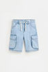 Wide-leg denim cargo Bermuda shorts