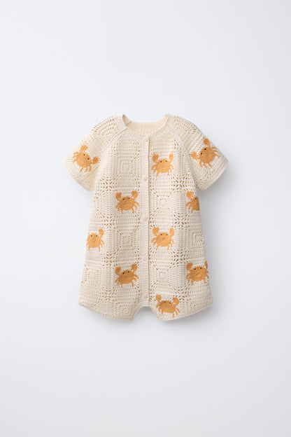 CRAB PRINT KNIT PLAYSUIT