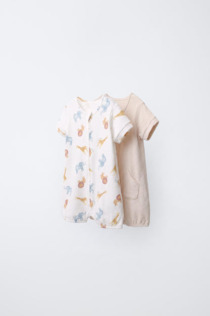 TWO-PACK OF ANIMAL PRINT SLEEPSUITS - Beige / 12-18 months (86 cm)