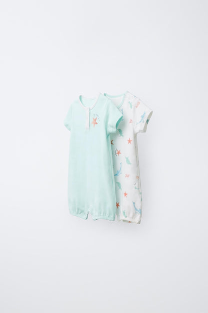 TWO-PACK OF SEA PRINT SLEEPSUITS - Ecru / 12-18 months (86 cm)