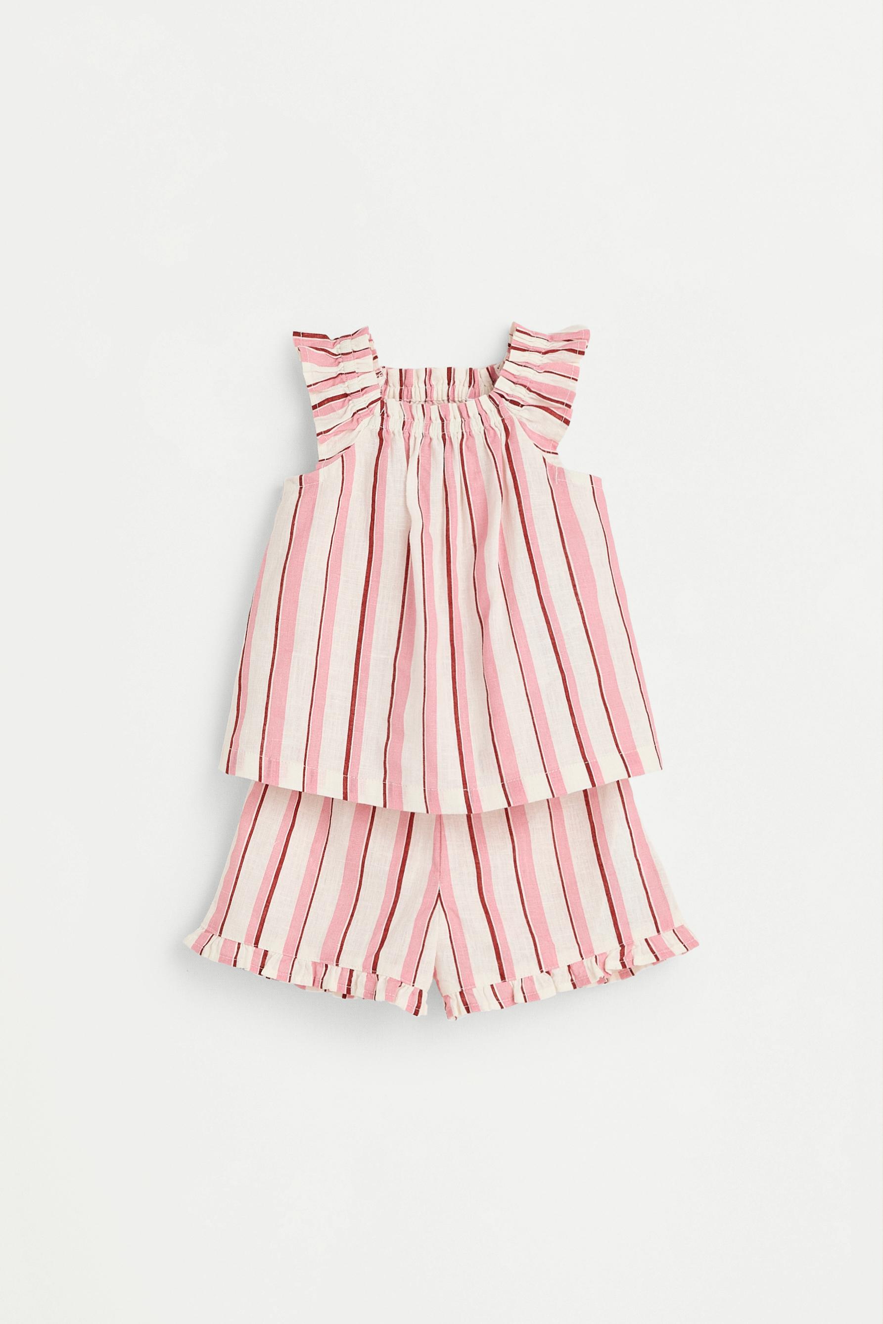 Baby Girl | Pink striped cotton-linen set - PINK / 12-18 months