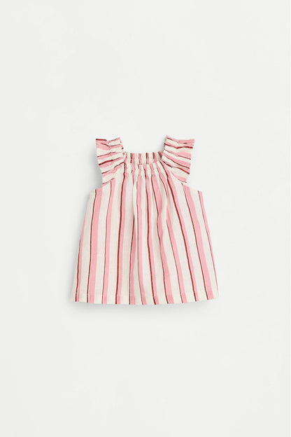 Baby Girl | Pink striped cotton-linen set