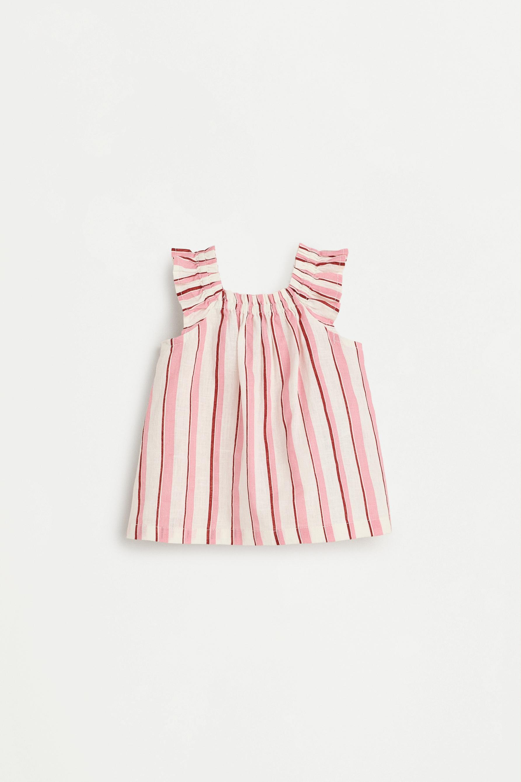 Baby Girl | Pink striped cotton-linen set