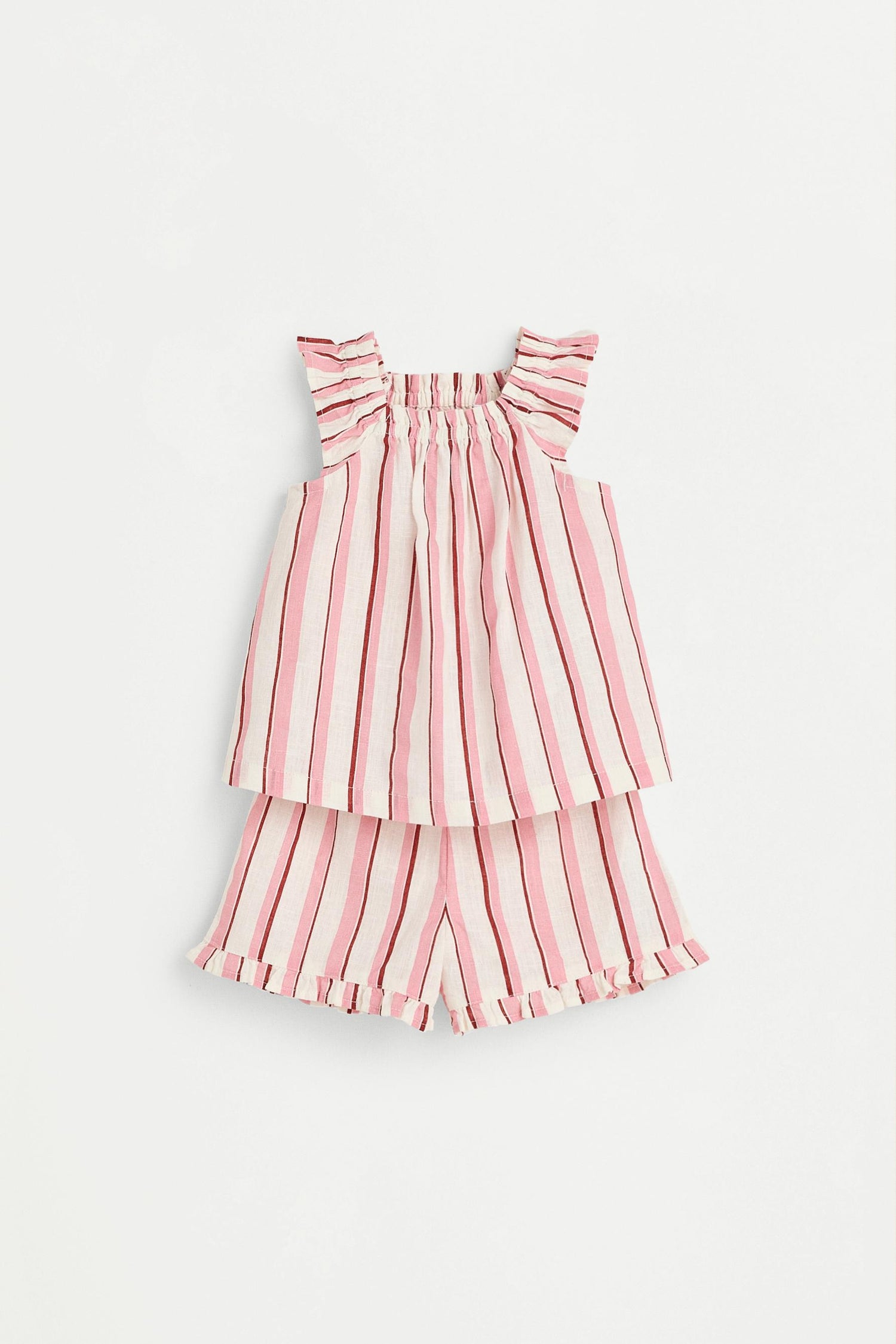 Baby Girl | Pink striped cotton-linen set