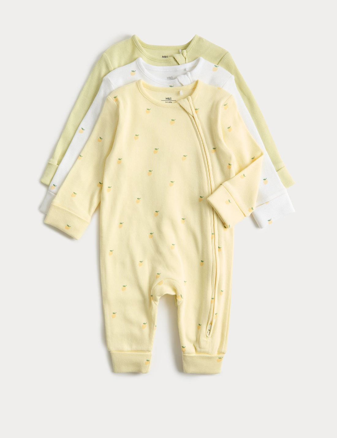 3 Pack Cotton Rich Lemon Sleepsuits (6&amp;