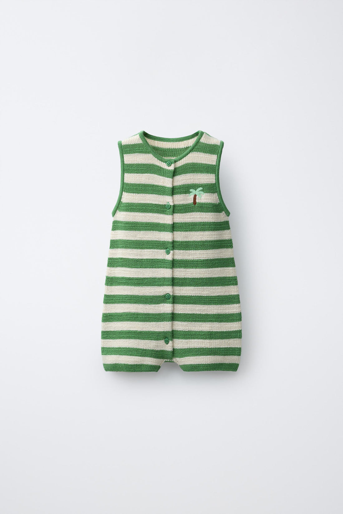 EMBROIDERED PALM TREE KNIT ROMPER - Ecru / Green / 12-18 months (86 cm)