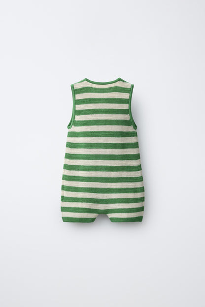 EMBROIDERED PALM TREE KNIT ROMPER