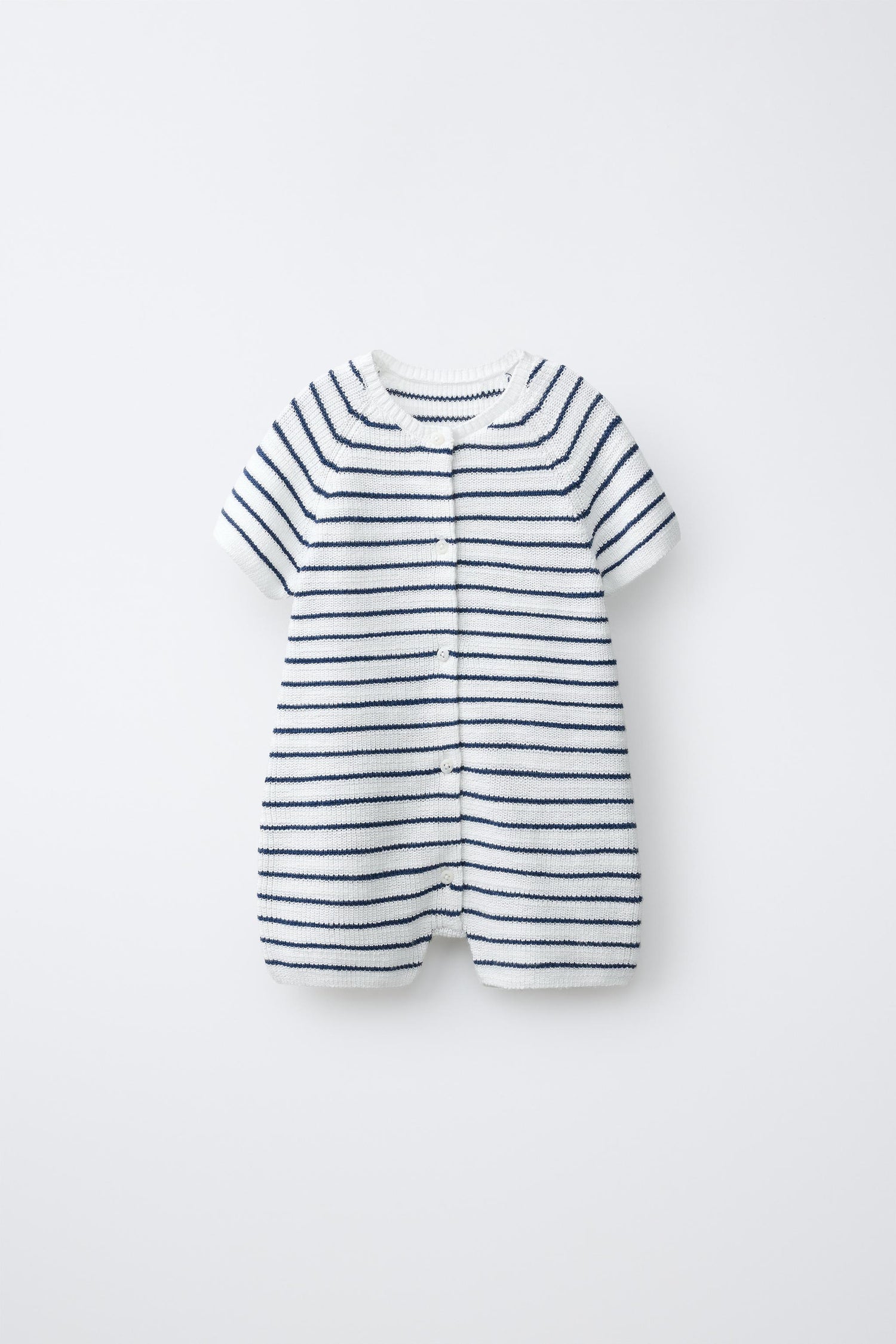 STRIPED PURL KNIT PLAYSUIT - Ecru / Blue / 12-18 months (86 cm)