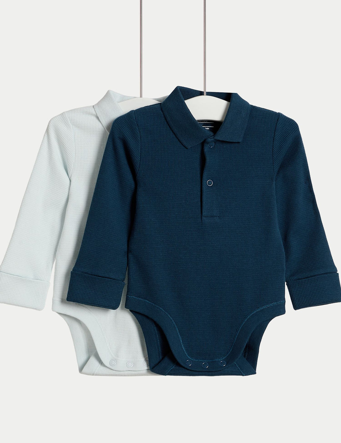 2 Pack Pure Cotton Long Sleeve Polo Bodysuits (0-3Yrs) - BLUE / 18-24 Months