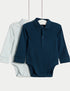 2 Pack Pure Cotton Long Sleeve Polo Bodysuits (0-3Yrs) - BLUE / 18-24 Months