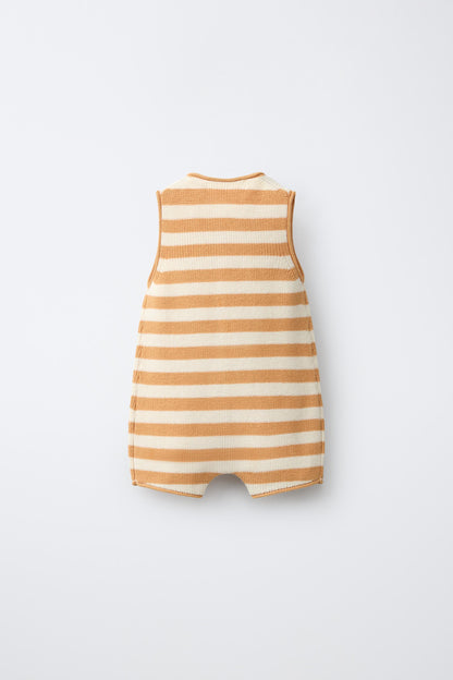KNITTED STRIPED ROMPER WITH EMBROIDERED BOAT