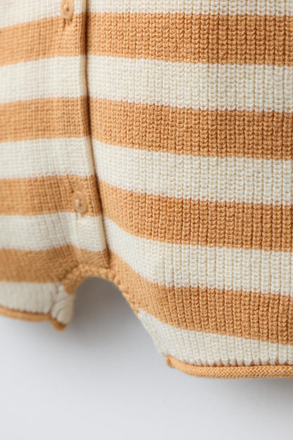 KNITTED STRIPED ROMPER WITH EMBROIDERED BOAT