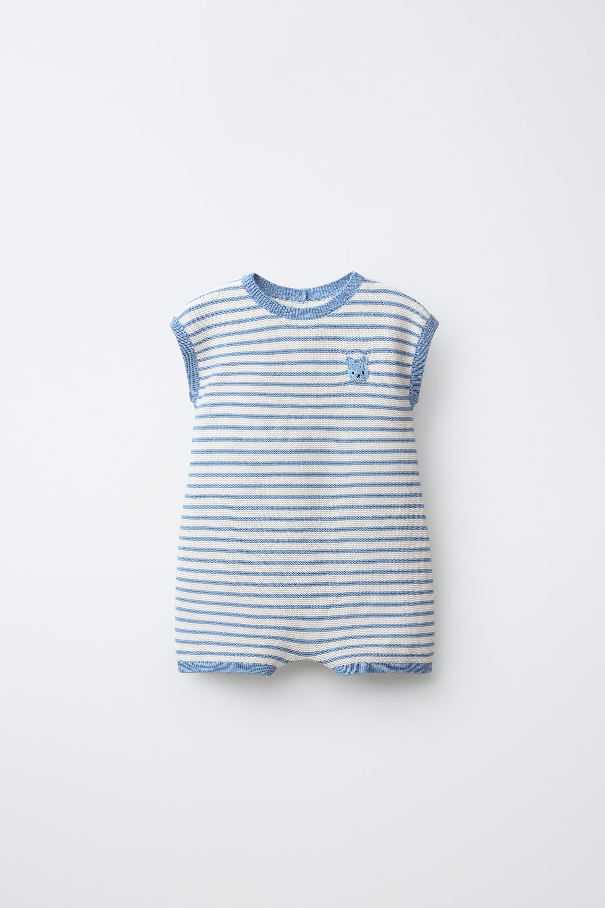 STRIPED KNIT BUNNY PATCH PLAYSUIT