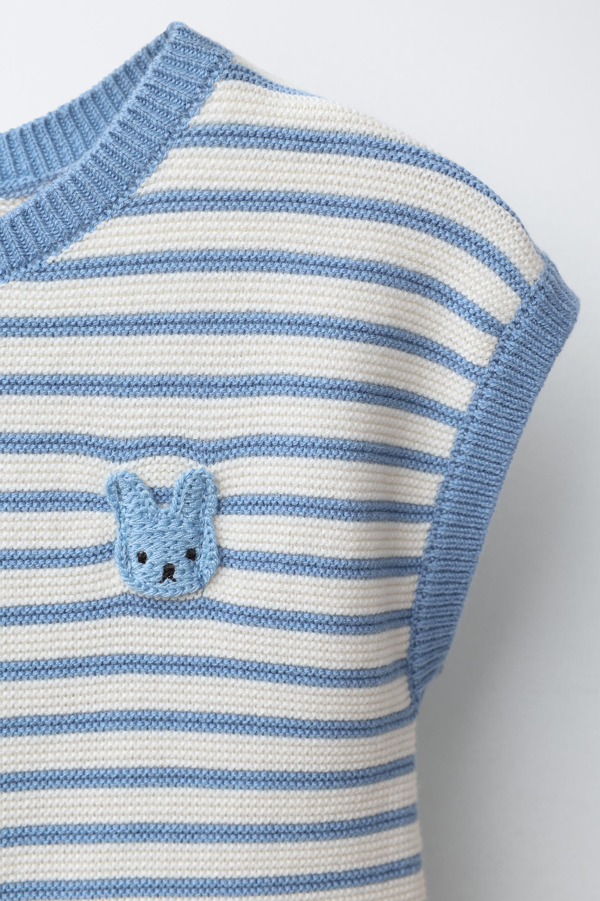 STRIPED KNIT BUNNY PATCH PLAYSUIT