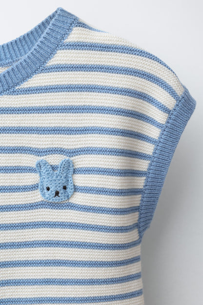 STRIPED KNIT BUNNY PATCH PLAYSUIT