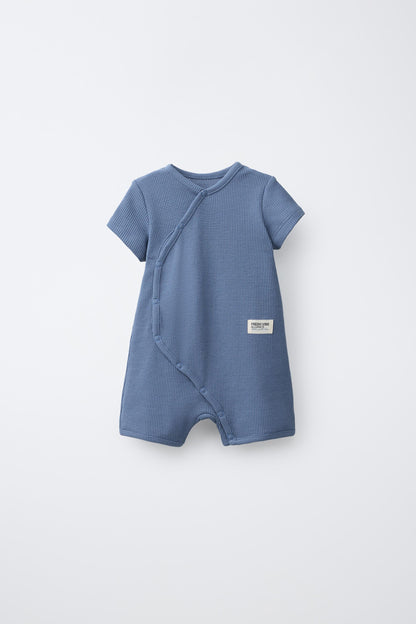 SHORT WAFFLE-KNIT SLEEPSUIT - Blue / 12-18 months (86 cm)