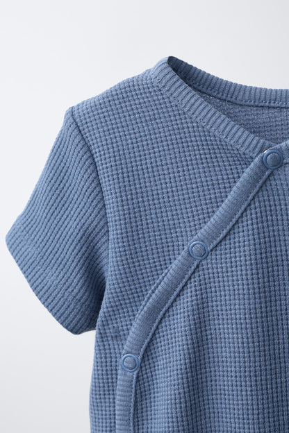 SHORT WAFFLE-KNIT SLEEPSUIT