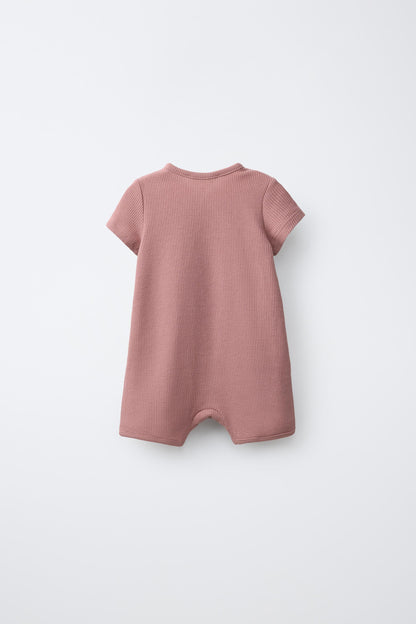SHORT WAFFLE-KNIT SLEEPSUIT
