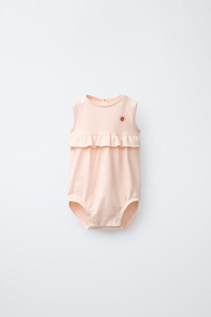 EMBROIDERED SUN RUFFLE BODYSUIT