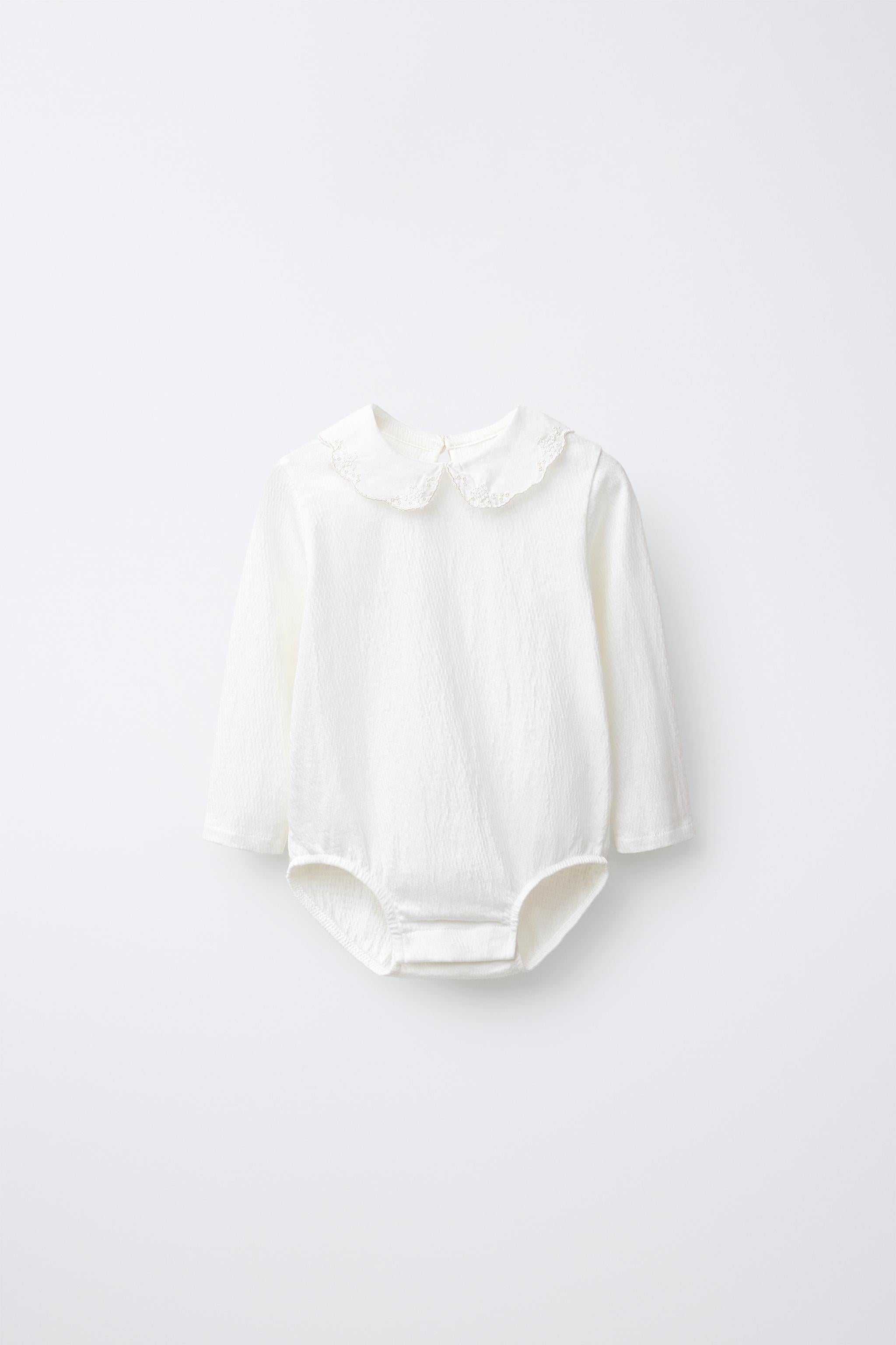 BODYSUIT WITH PETER PAN COLLAR AND SWISS EMBROIDERY - Oyster-white / 0-1 months (56 cm)