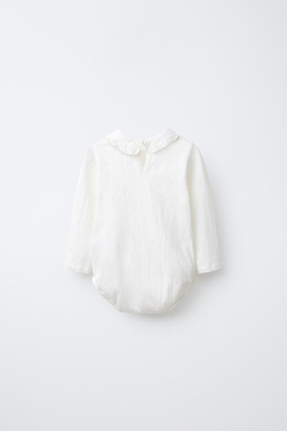 BODYSUIT WITH PETER PAN COLLAR AND SWISS EMBROIDERY