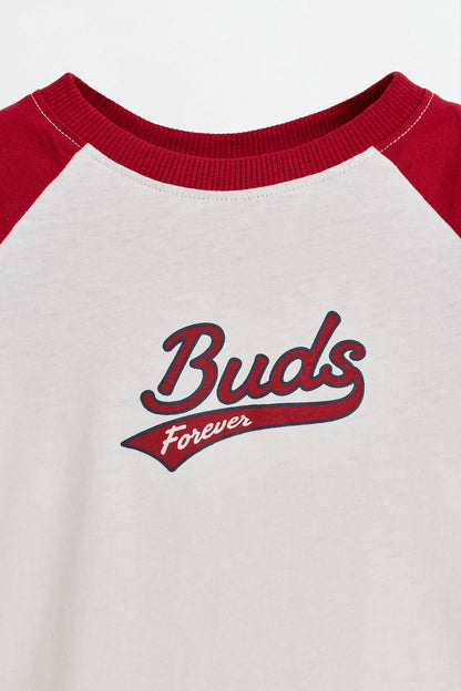 Text raglan sleeve T-shirt