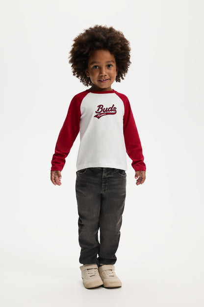 Text raglan sleeve T-shirt