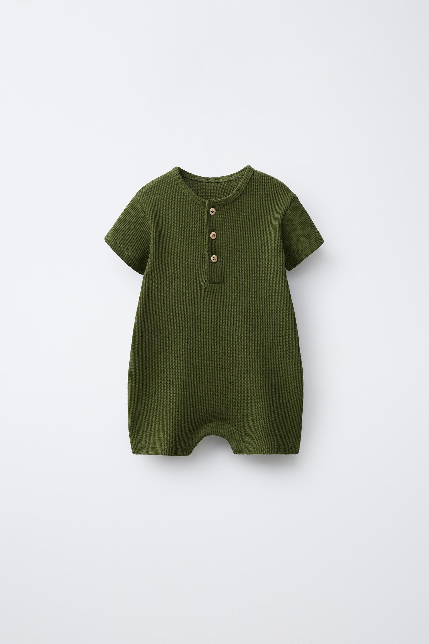 WAFFLE-KNIT HENLEY ROMPER - Green / 12-18 months (86 cm)