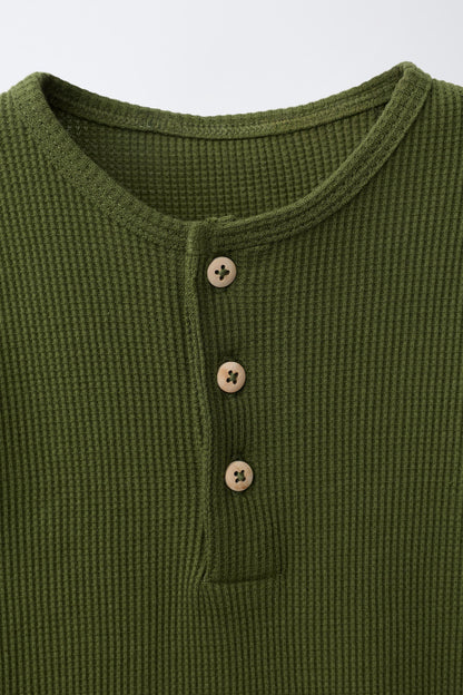 WAFFLE-KNIT HENLEY ROMPER