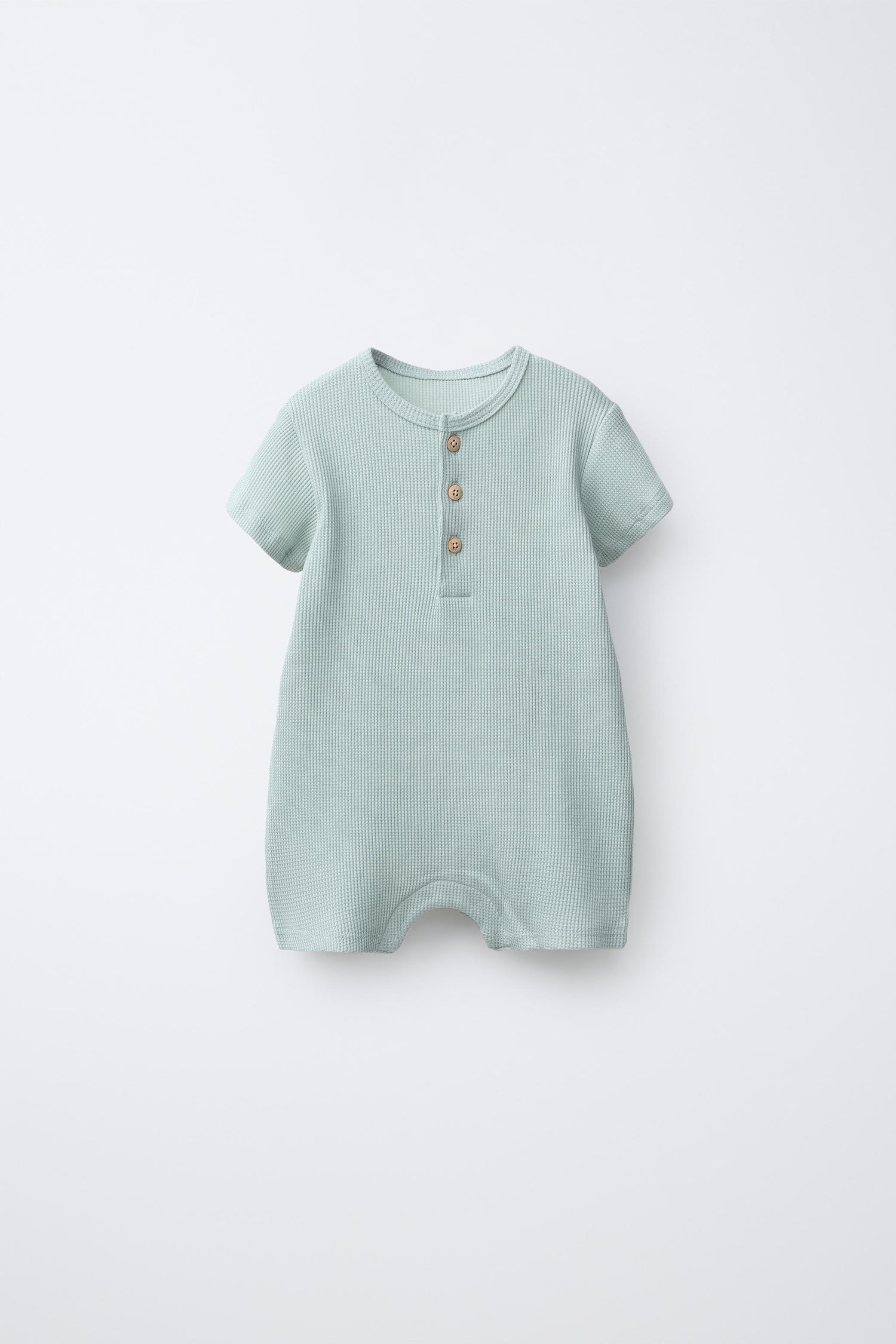 WAFFLE-KNIT HENLEY ROMPER - Sea green / 12-18 months (86 cm)