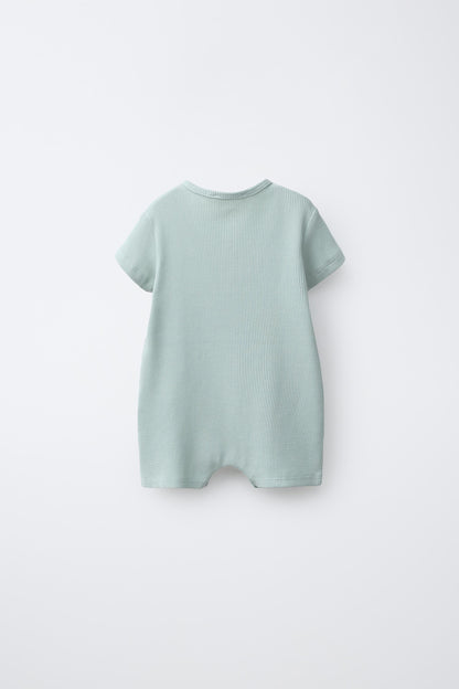 WAFFLE-KNIT HENLEY ROMPER