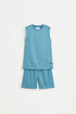 Sleeveless sports co-ord with Bermuda shorts - FADED PETROL BLUE / 11-12 years