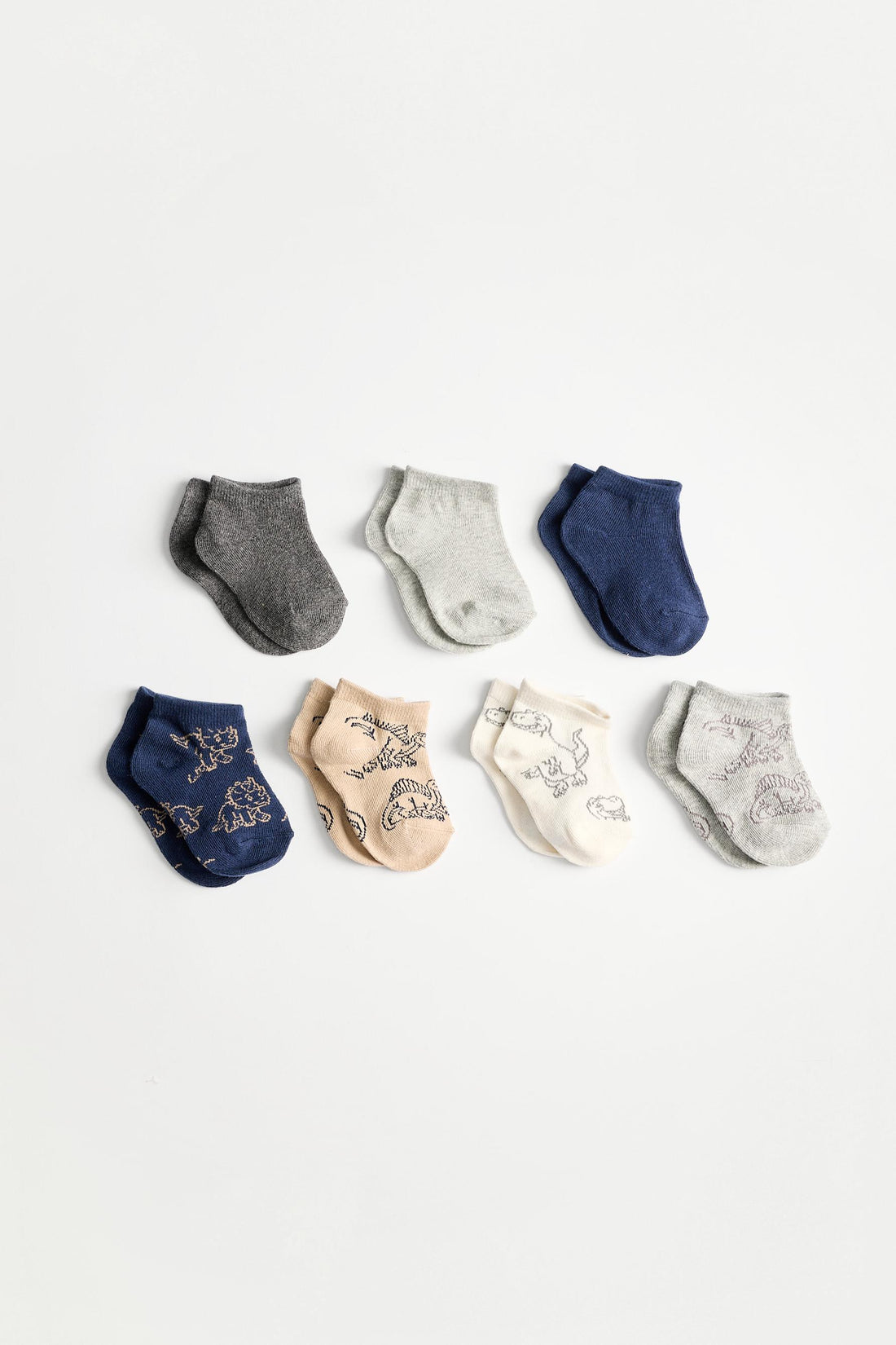 Dinosaur Ankle Socks (7-Pack) - GREY MARL / 15-17