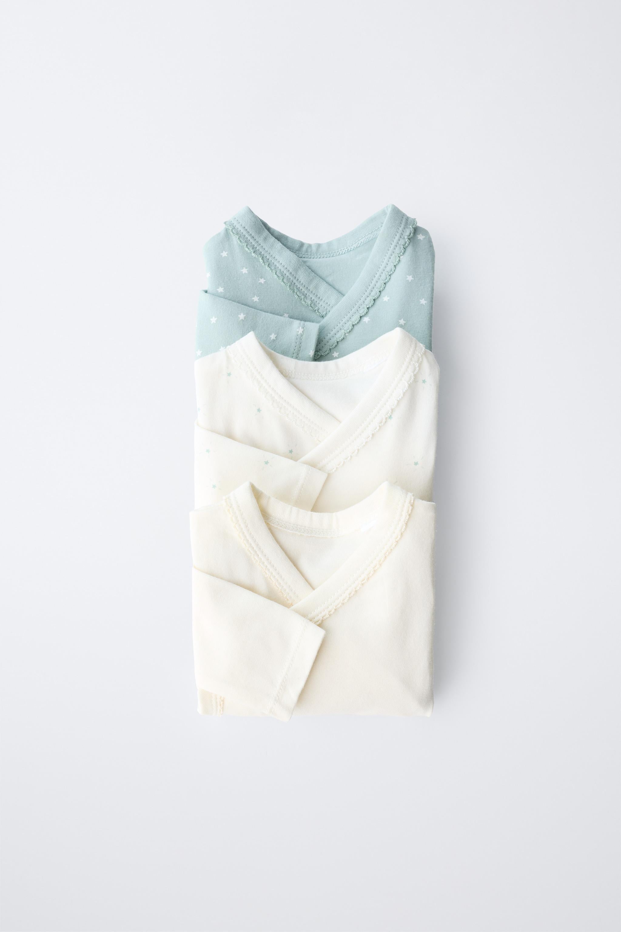 3-PACK OF KIMONO NECK BODIES WITH STARS IN SOFT QUALITY - Sea green / 0-0 months (50 cm)