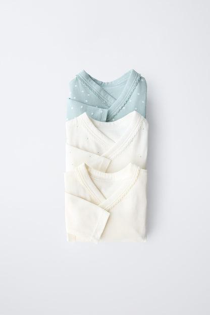 3-PACK OF KIMONO NECK BODIES WITH STARS IN SOFT QUALITY - Sea green / 0-0 months (50 cm)