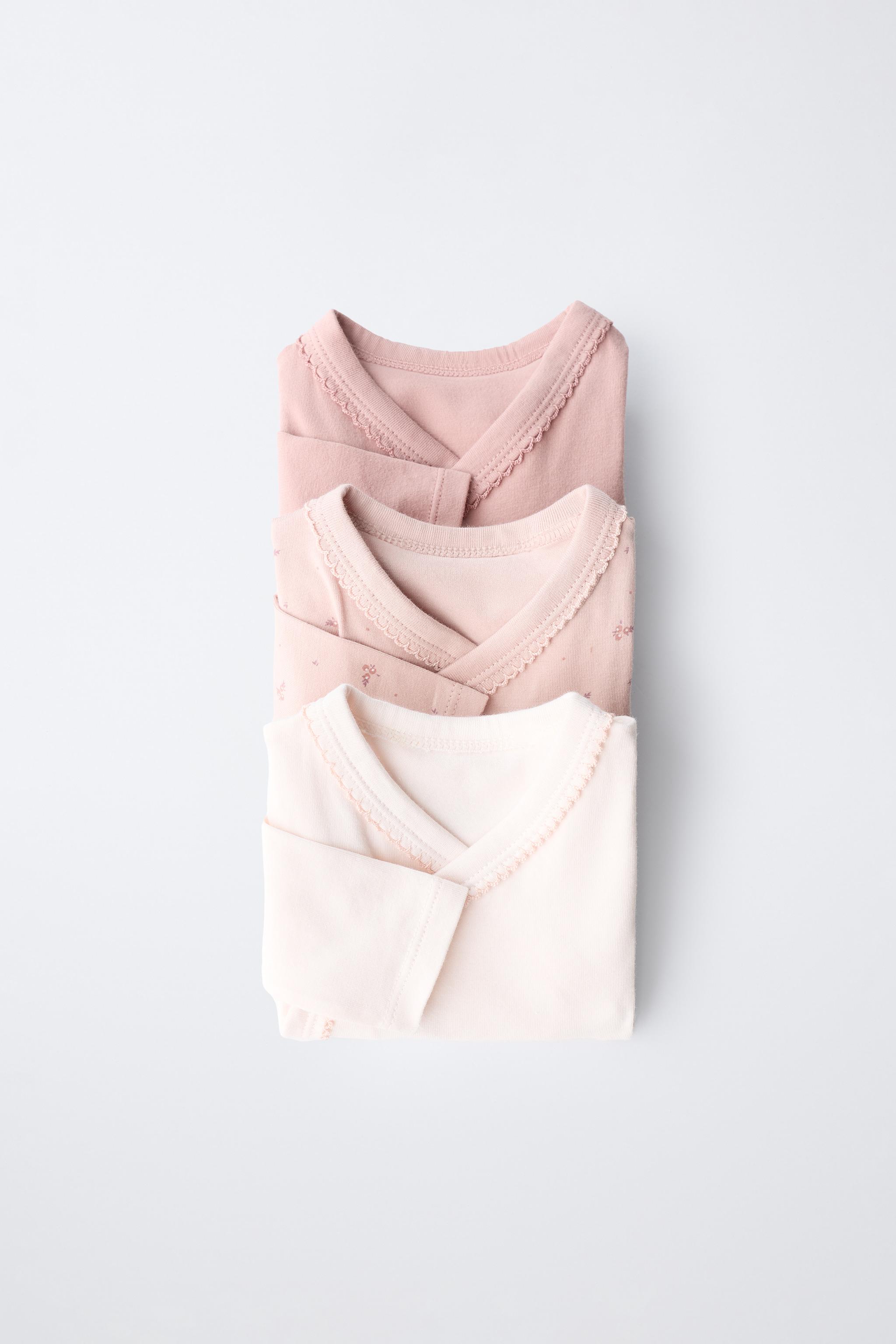 3-PACK OF KIMONO NECK FLORAL BODYSUITS - Pink / 0-0 months (50 cm)