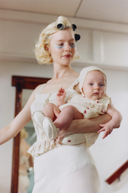 BLOUSE AND BRIEFS SET WITH EMBROIDERED CHERRIES - Ecru / 1-3 months (62 cm)