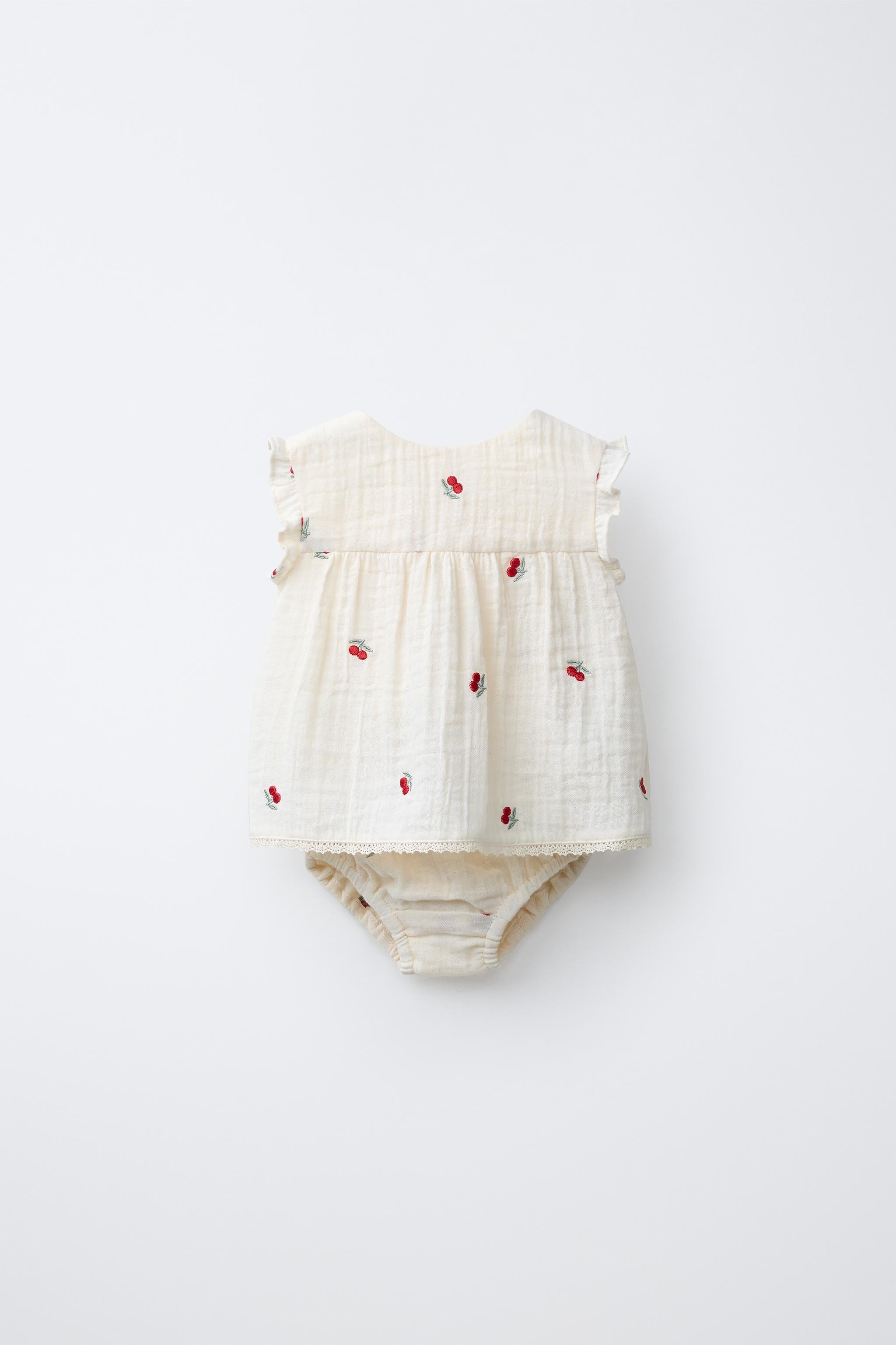 BLOUSE AND BRIEFS SET WITH EMBROIDERED CHERRIES