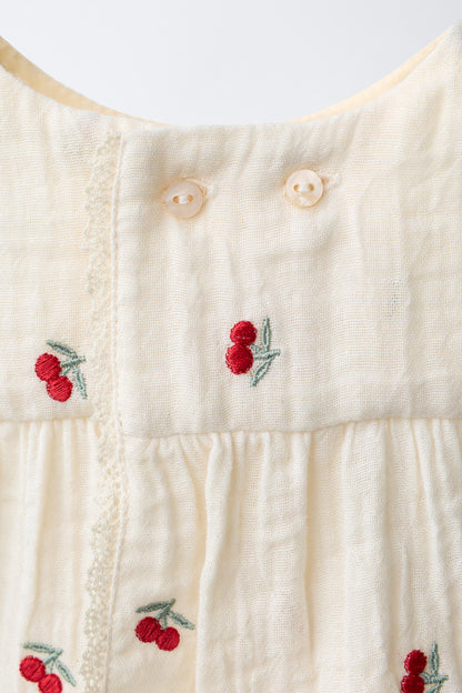 BLOUSE AND BRIEFS SET WITH EMBROIDERED CHERRIES