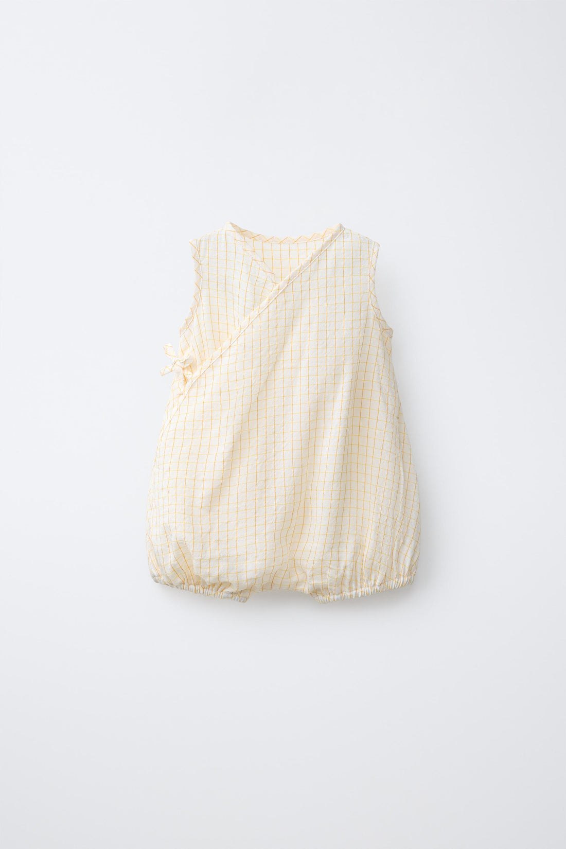 SHORT CHECKED LINEN-BLEND ROMPER