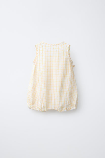 SHORT CHECKED LINEN-BLEND ROMPER
