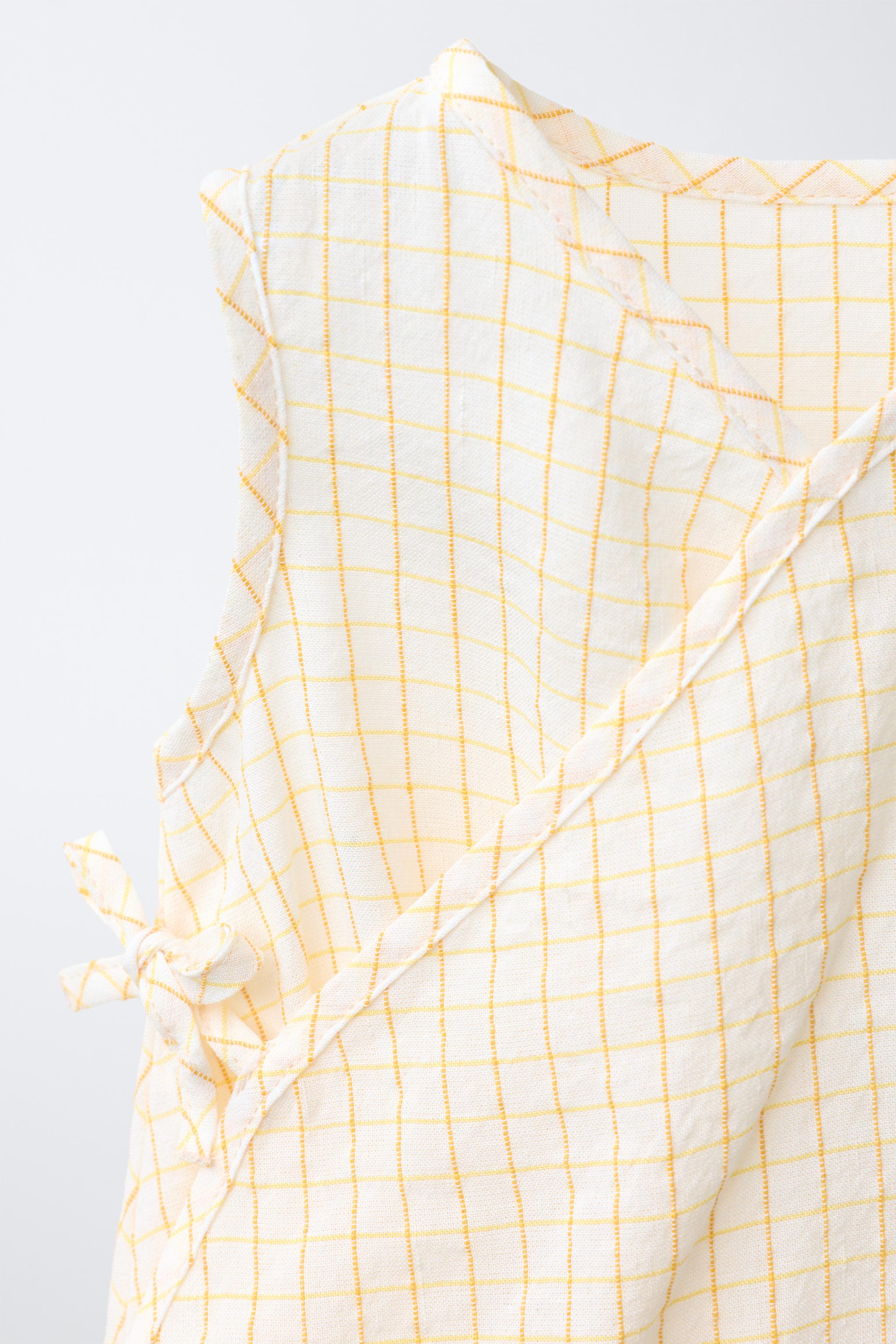SHORT CHECKED LINEN-BLEND ROMPER