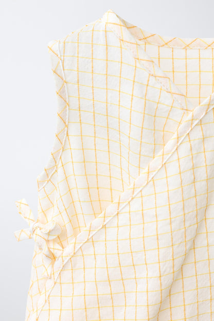 SHORT CHECKED LINEN-BLEND ROMPER