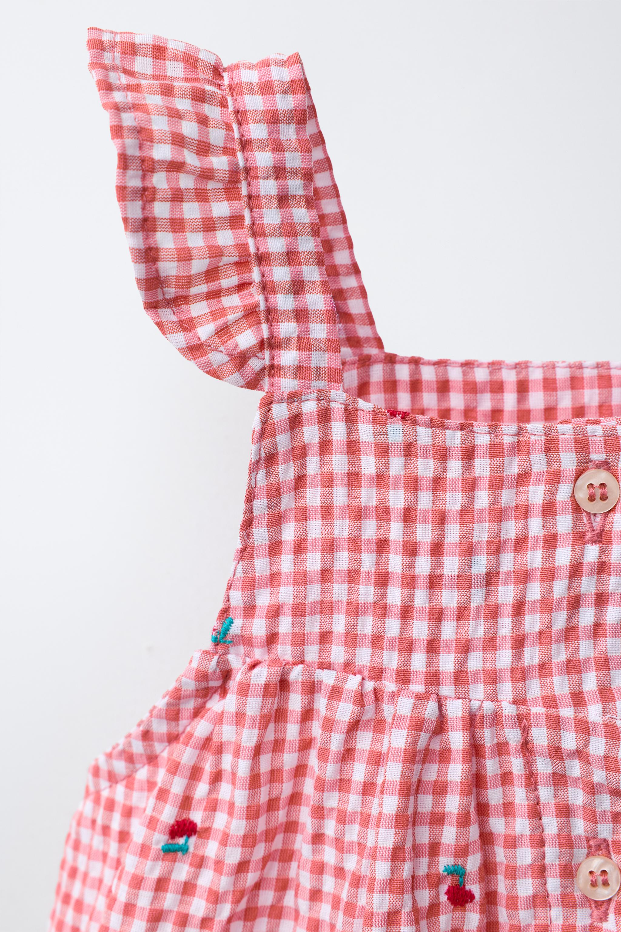 GINGHAM DRESS AND KNICKERS WITH EMBROIDERED FLOWERS