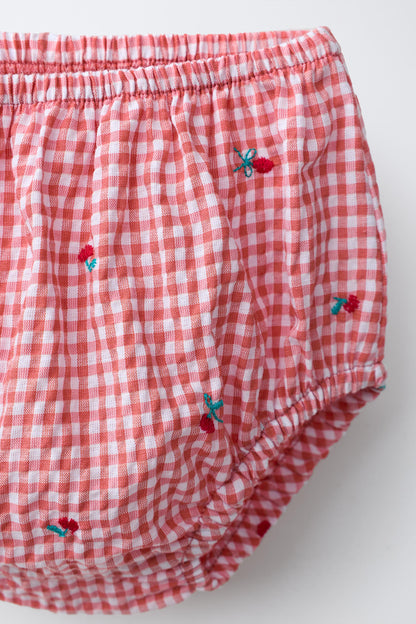 GINGHAM DRESS AND KNICKERS WITH EMBROIDERED FLOWERS